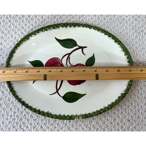 Quaker Apple Oval Platter Blue Ridge Southern Pottery Red Green Candlewick VTG 2 - Picture 3 of 3